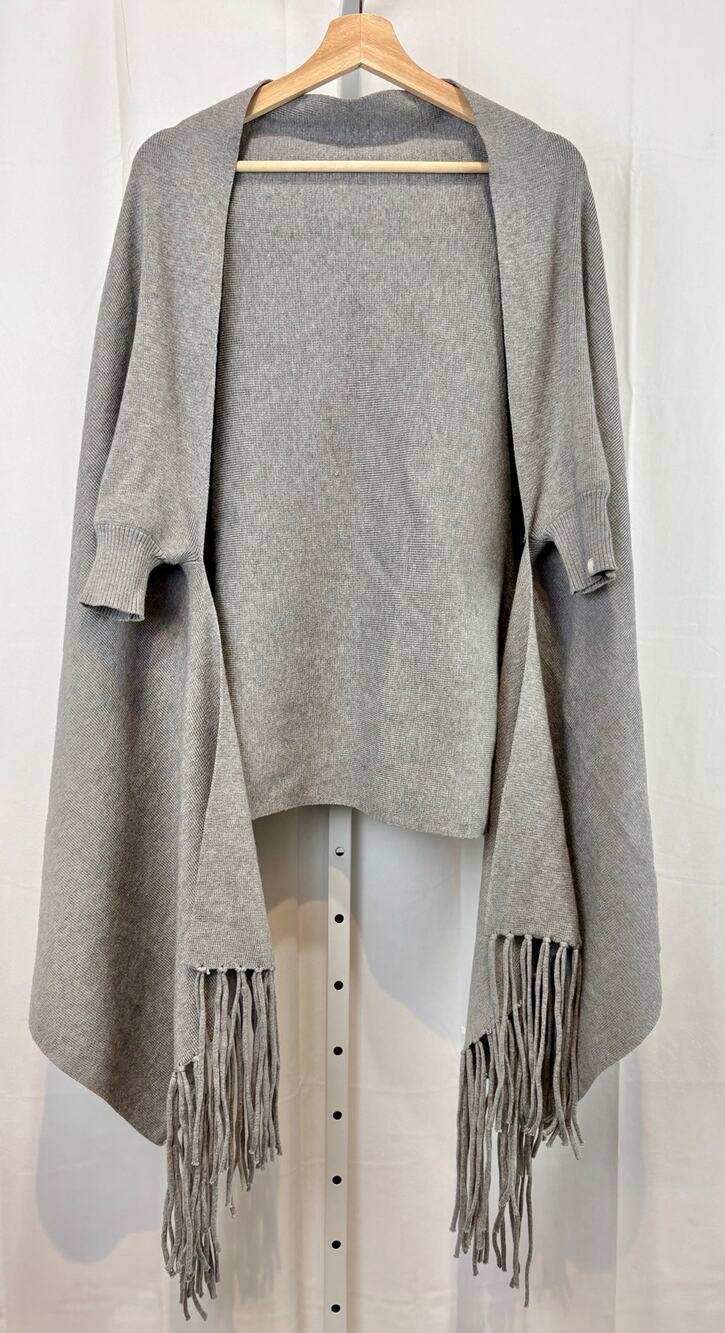 MERSEA Mer Sea Fringe Open Front Cardigan Wrap Travel Short Sleeve Gray One Size